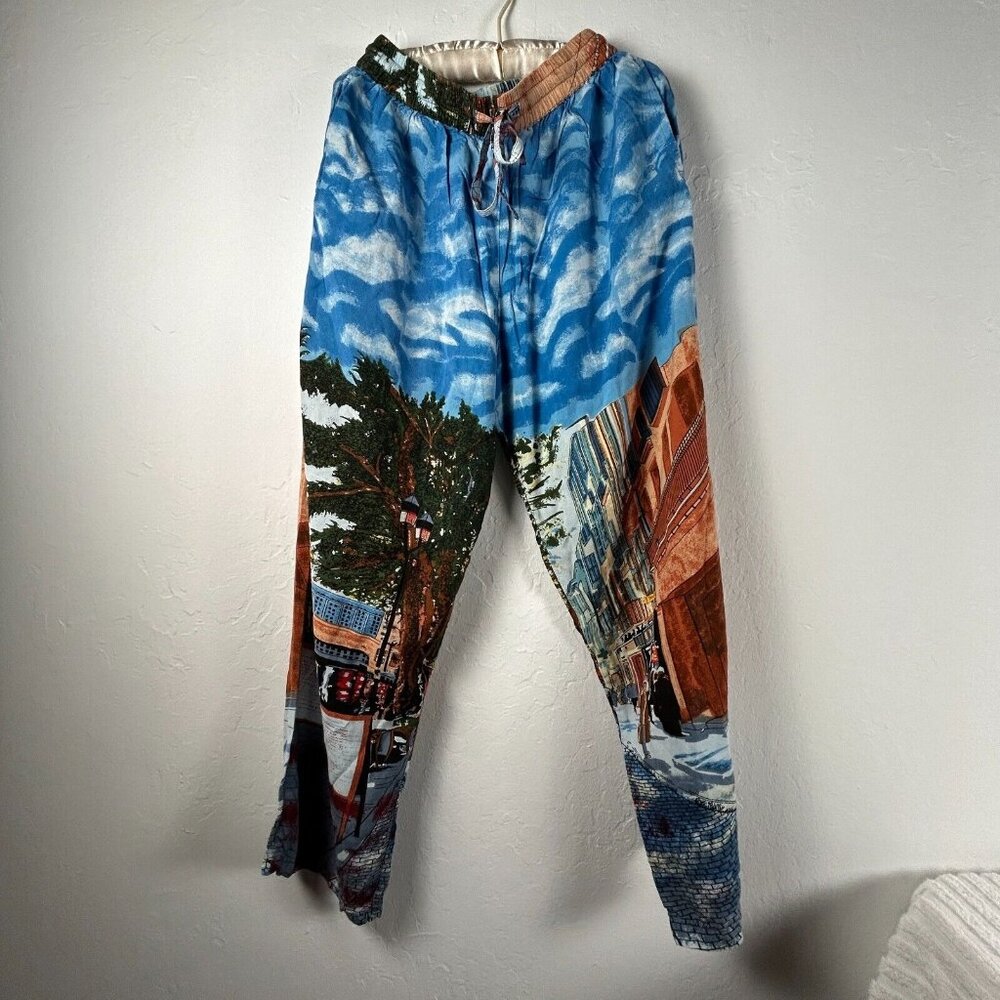 Half Moon Womens High Rise Mixed Print Drawstring Pants Medium Multicolor Rayon